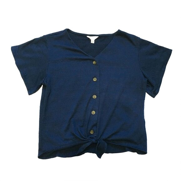 Weatherproof women's blouse size medium navy tie front - Picture 3 of 10